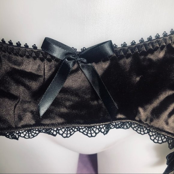 Fauve Chocolate Brown & Black Lacey Garter Belt w/ Bows Size Medium - NWT ! - Picture 7 of 13